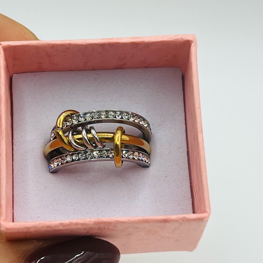 Silver and Gold Multi Link Connected Stackable Ring, gold-plated stainless steel